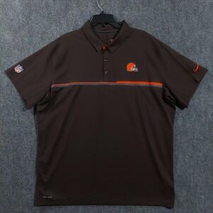 Cleveland Browns Polo Shirt Mens 2XL Brown Stripe Nike Dri-Fit NFL Onfield